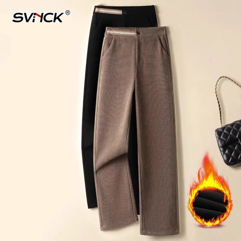 SVNCK加绒保暖阔腿裤女士秋冬新款松紧高腰显瘦柔软舒适直筒长裤