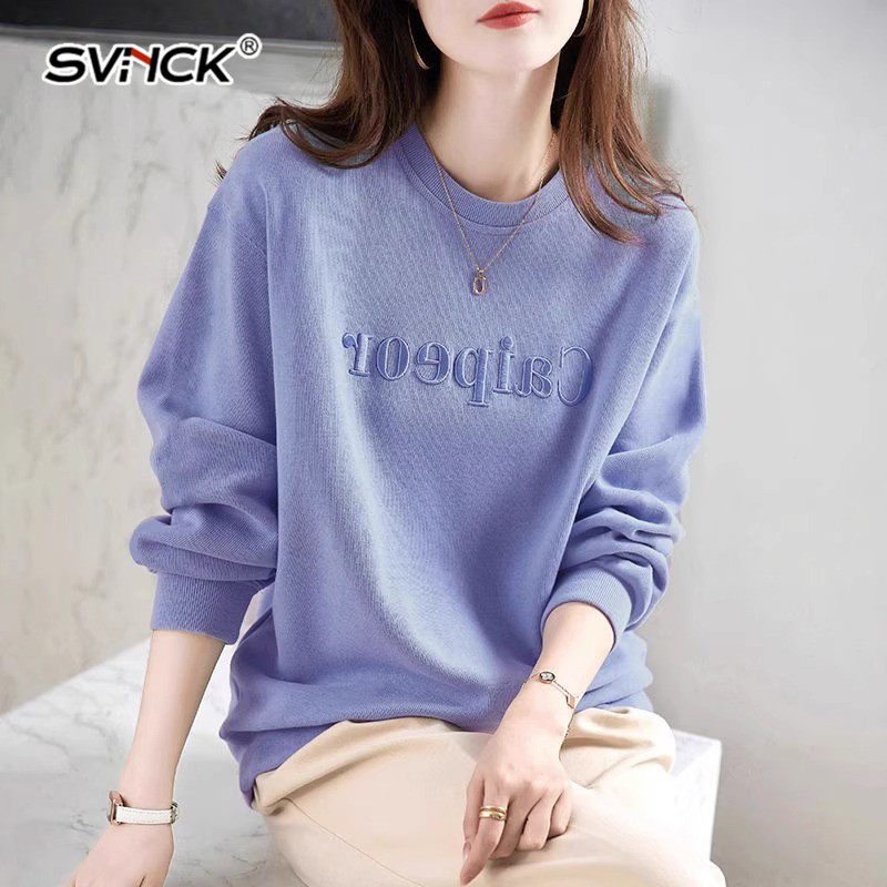 圆领无帽卫衣女新款秋季爆款刺绣慵懒风遮肚子显瘦百搭长袖上衣潮