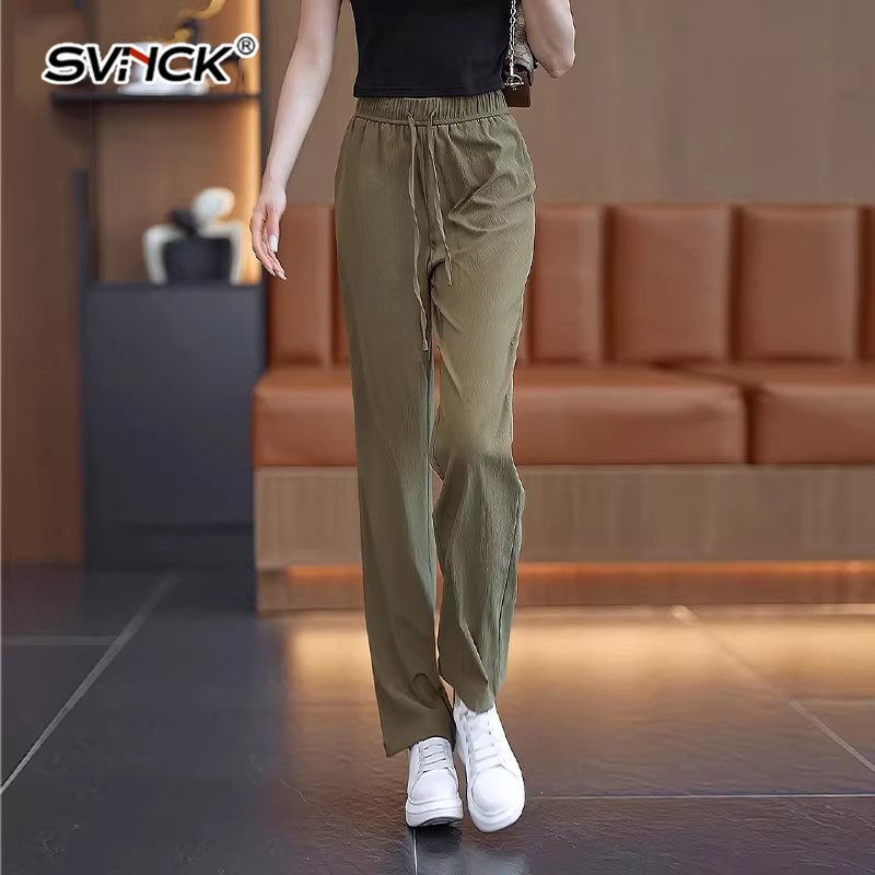 咸菜绿冰丝窄版阔腿裤女2026夏季