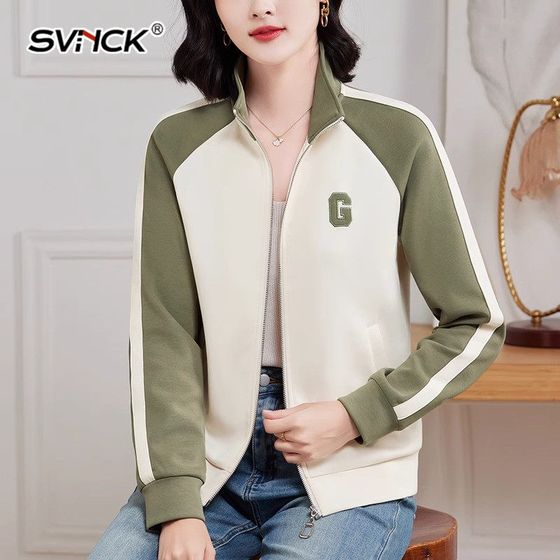 立领外套女春秋2025新款冬时尚拼色百搭显瘦拉链卫衣开衫春装薄款