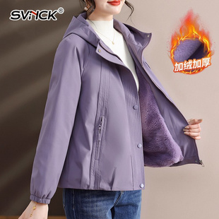 加绒加厚连帽外套女款新款大码休闲保暖棉衣中老年女厚款棉袄