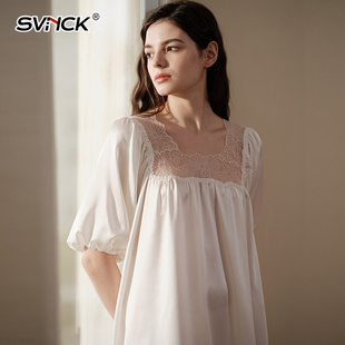 重磅高级感真丝睡裙女士长款方领蕾丝宽松轻奢桑蚕丝舒适睡衣