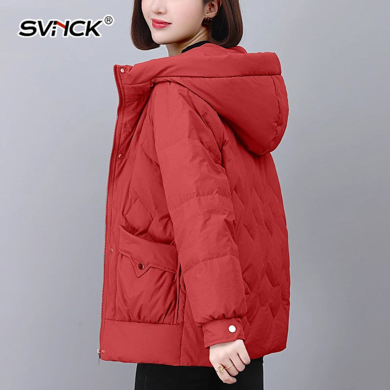 SVNCK轻奢连帽棉衣棉服女士秋冬新款洋气减龄保暖红色过年棉袄女