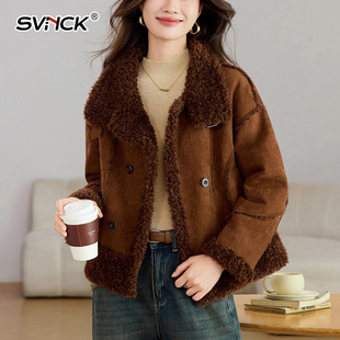 仿皮毛一体外套女短款新款冬季加绒加厚保暖仿羊羔绒夹克上衣