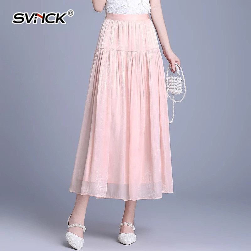 高级感流金纱半身裙女夏季薄款2025新款垂感大摆伞裙百褶a字裙子