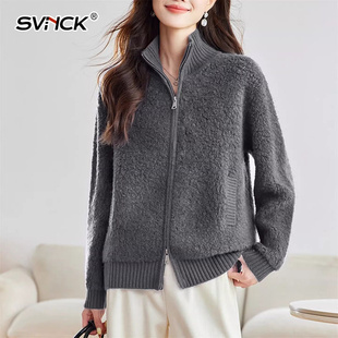 翻领百搭针织开衫女宽松秋冬大码加厚休闲半拉链卫衣毛衣外套
