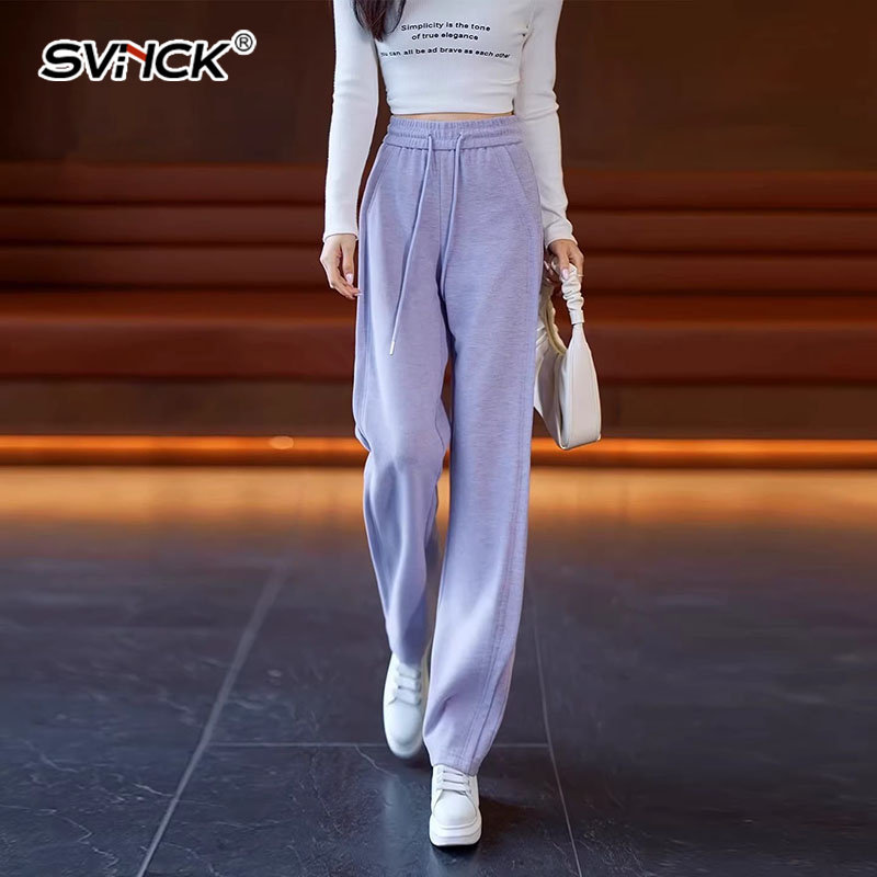 新款休闲直筒裤2026春季窄版阔腿裤女高腰垂感小个子运动裤子