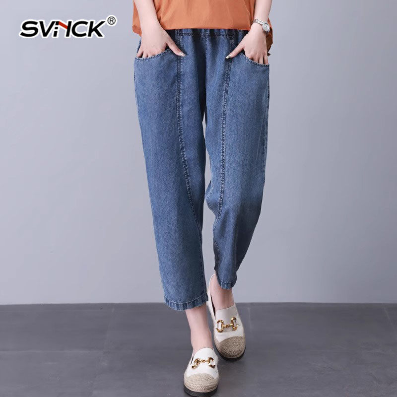 天丝高腰牛仔裤女2025年夏季新款休闲显瘦宽松百搭浅色九分直筒裤