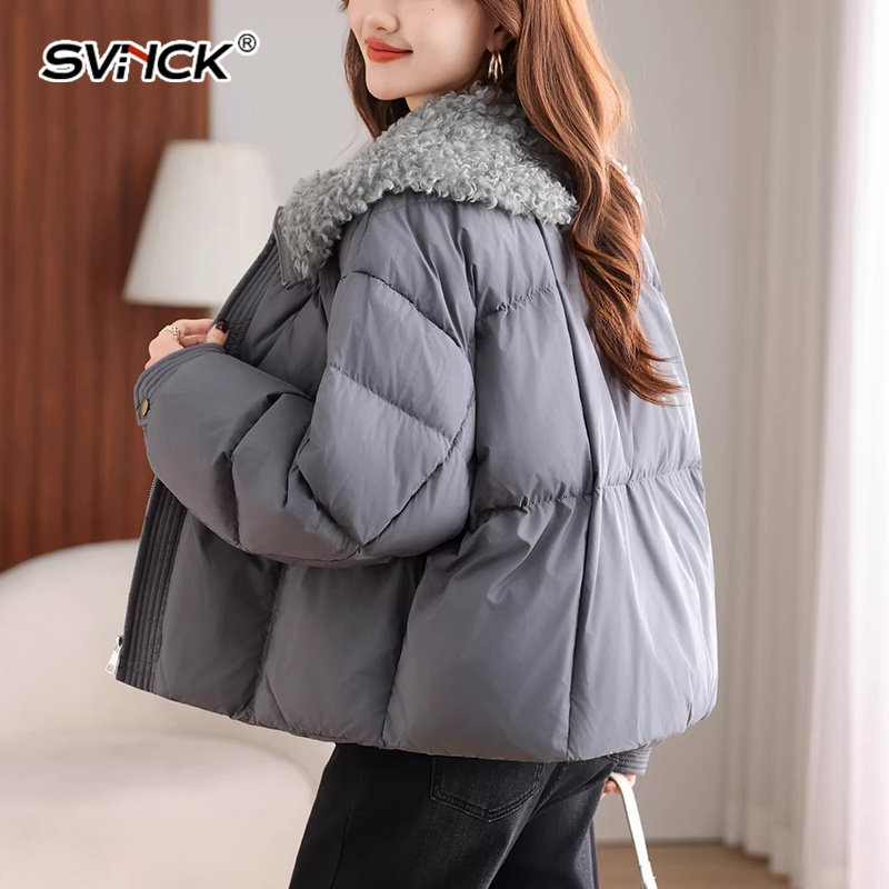 白鸭绒短款羽绒服女款新款冬季翻领毛领冬装休闲显瘦气质外套