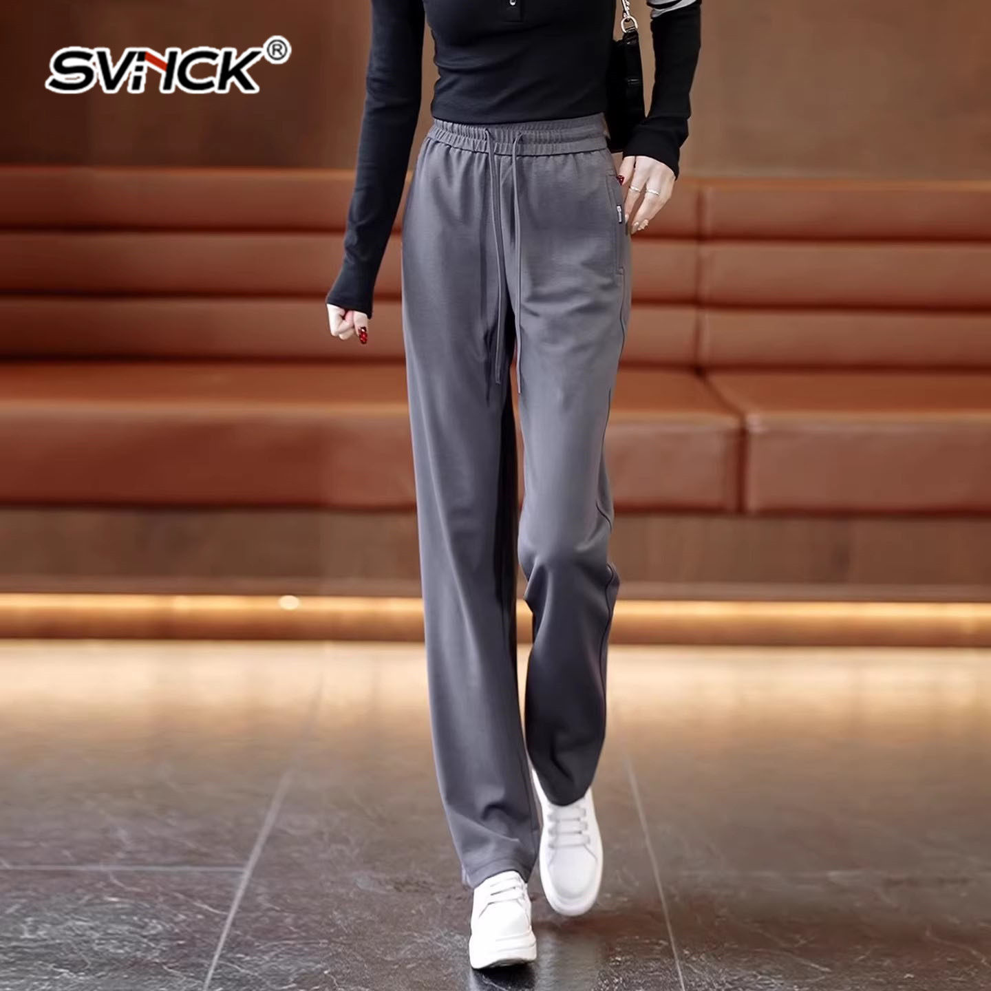 灰色运动直筒裤女2026春季新款高腰宽松休闲卫裤显瘦窄版阔腿裤子