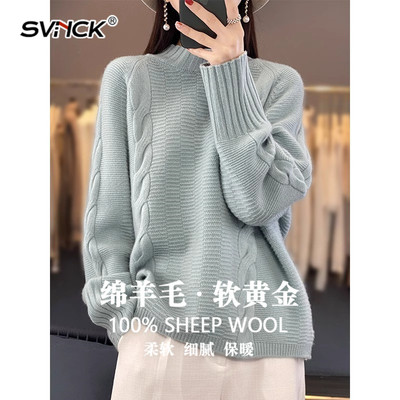 100纯羊毛针织衫女半高领秋冬款