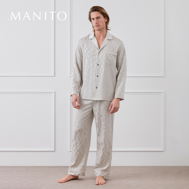 Damier男士真丝睡衣桑蚕丝