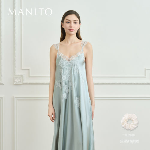 MANITO/曼尼陀Windy女士桑蚕丝连衣裙亲肤透气蕾丝雕花睡裙