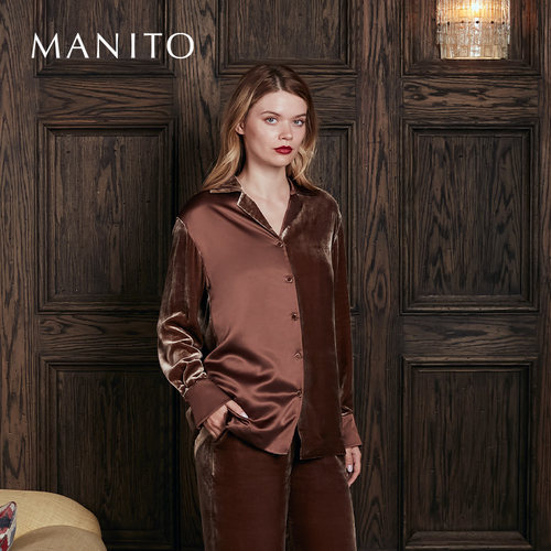 曼尼陀简约时尚真丝绒家居服套装