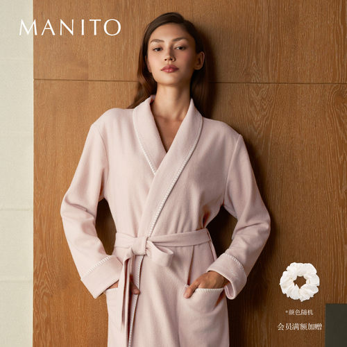 MANITO/曼尼陀Shell 女士丝羊毛睡袍秋冬保暖绵羊毛桑蚕丝长睡袍