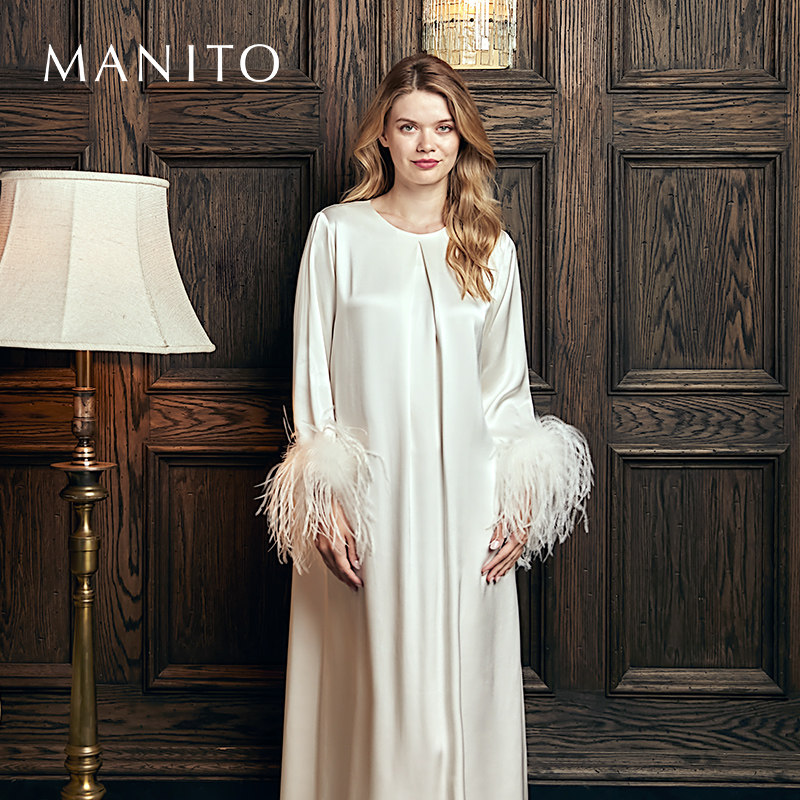 MANITO/曼尼陀Fiesta长袖连衣裙真丝睡裙睡衣女蚕丝家居服