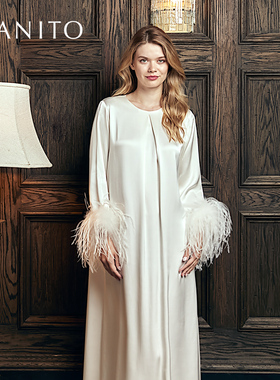 MANITO/曼尼陀Fiesta长袖连衣裙真丝睡裙睡衣女蚕丝家居服