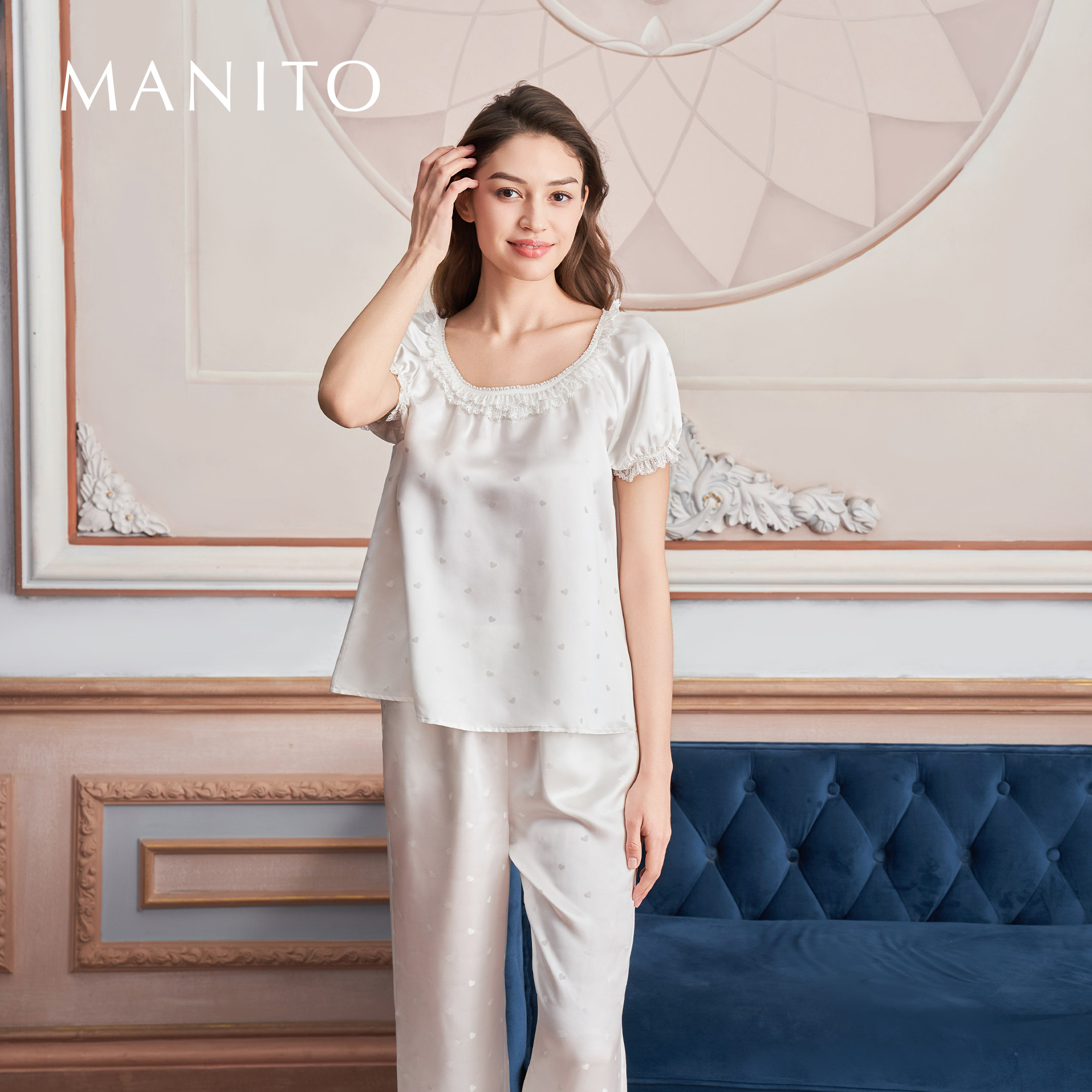 MANITO/曼尼陀Sweetie 女士桑蚕丝短袖长裤睡衣套装