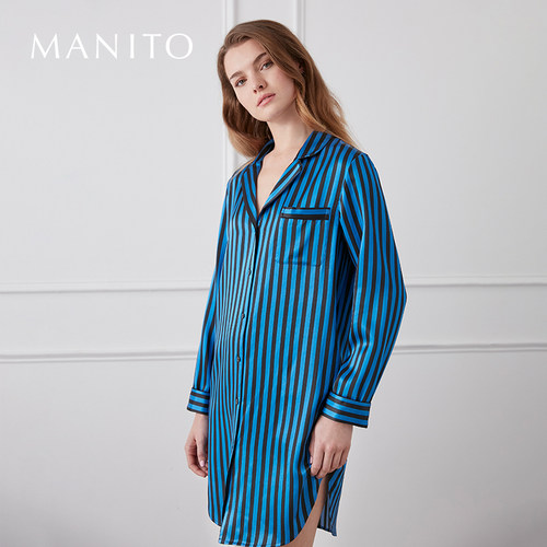 manito曼尼陀经典长衬衫真丝睡衣
