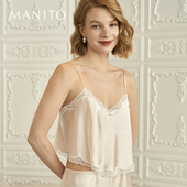 MANITO 曼尼陀Wedding桑蚕丝吊带家居服套装 女士性感睡衣蕾丝