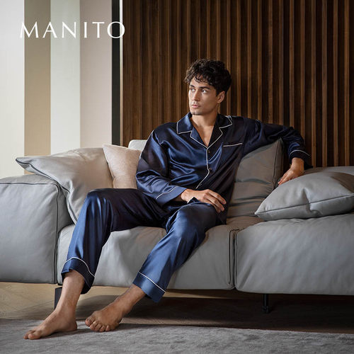 manito男士家居服真丝睡衣