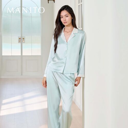 MANITO/曼尼陀Opal 女士桑蚕丝睡衣套装四季款长袖长裤家居服新品