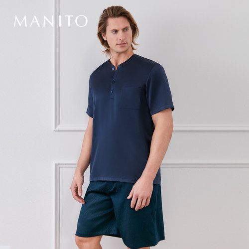 manito桑蚕丝提花短睡衣套装