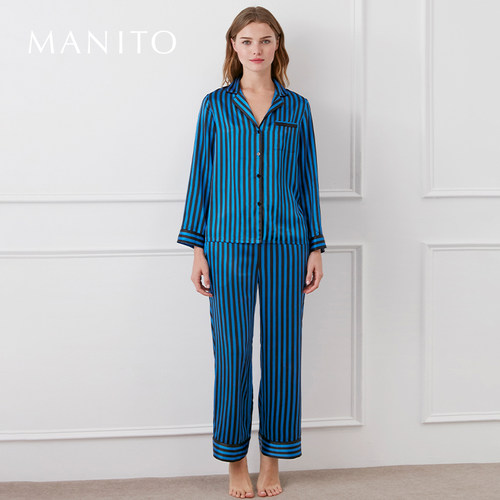 MANITO/曼尼陀真丝睡衣女条纹长袖套时尚桑蚕丝家居服Stripe - 封面