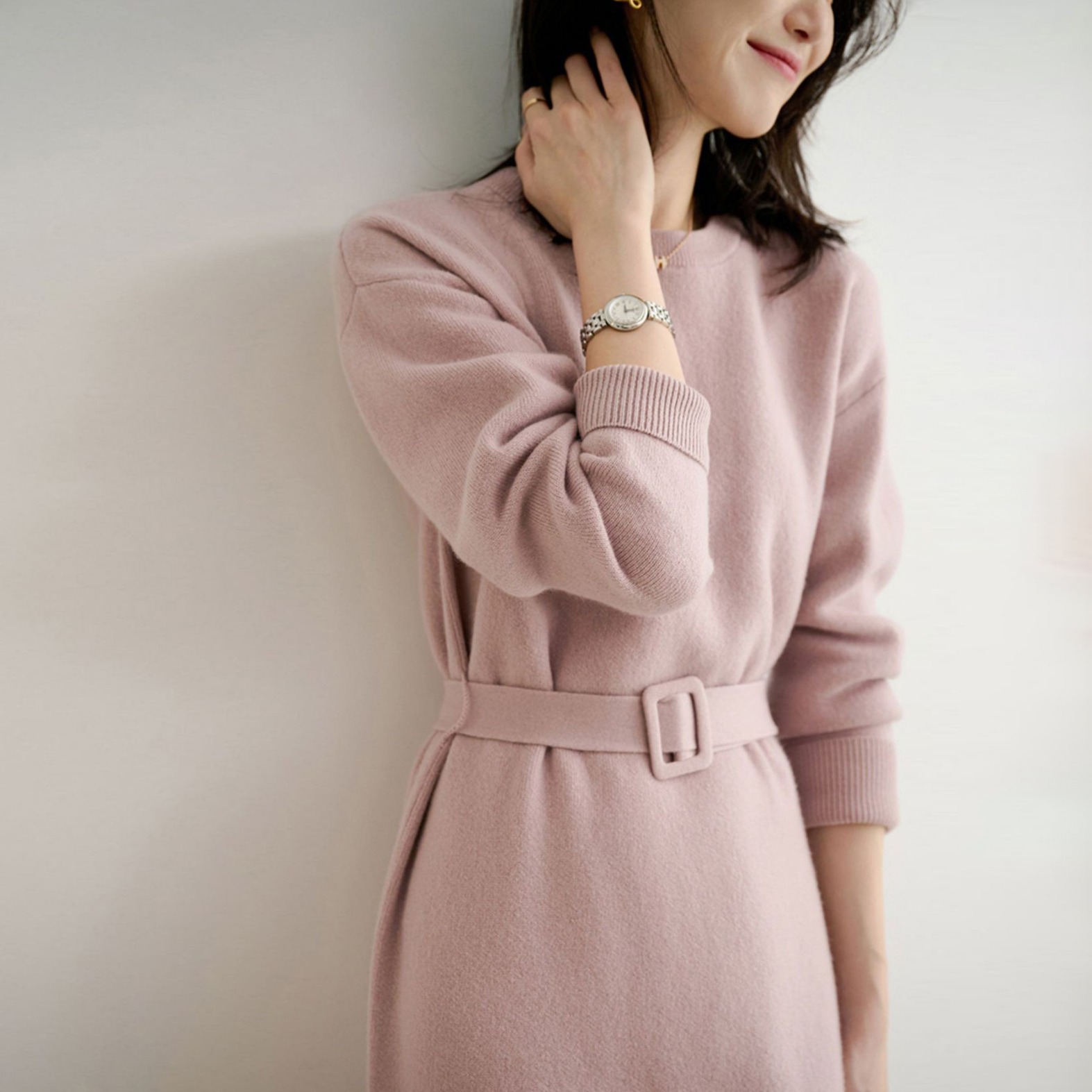 秋冬小香风针织连衣裙过膝中长款毛衣宽松显瘦打底内搭配大衣裙子