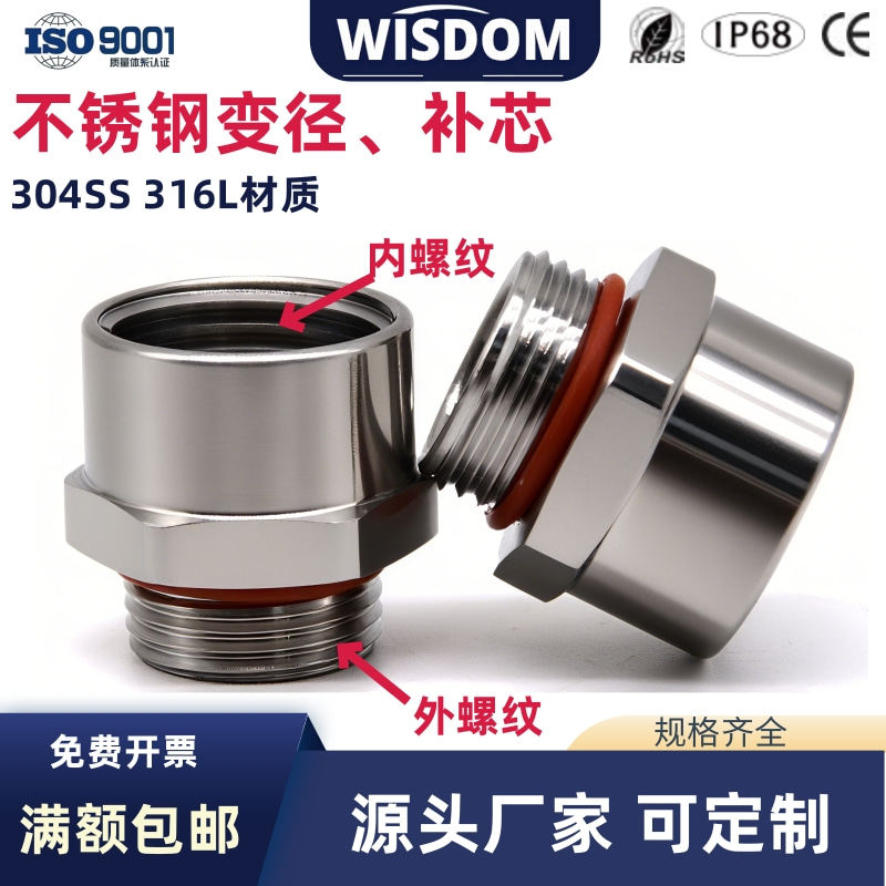 304不锈钢扩径环补芯变径316L缩径环M20PG16金属内外螺纹转换接头