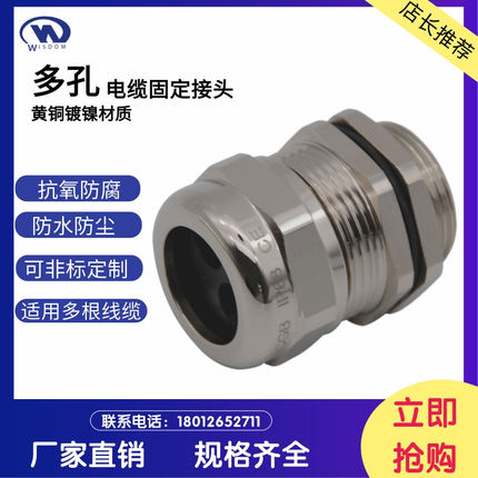 铜镀镍多孔格兰头MPG填料函2-10孔防水夹紧锁头金属电缆防水接头
