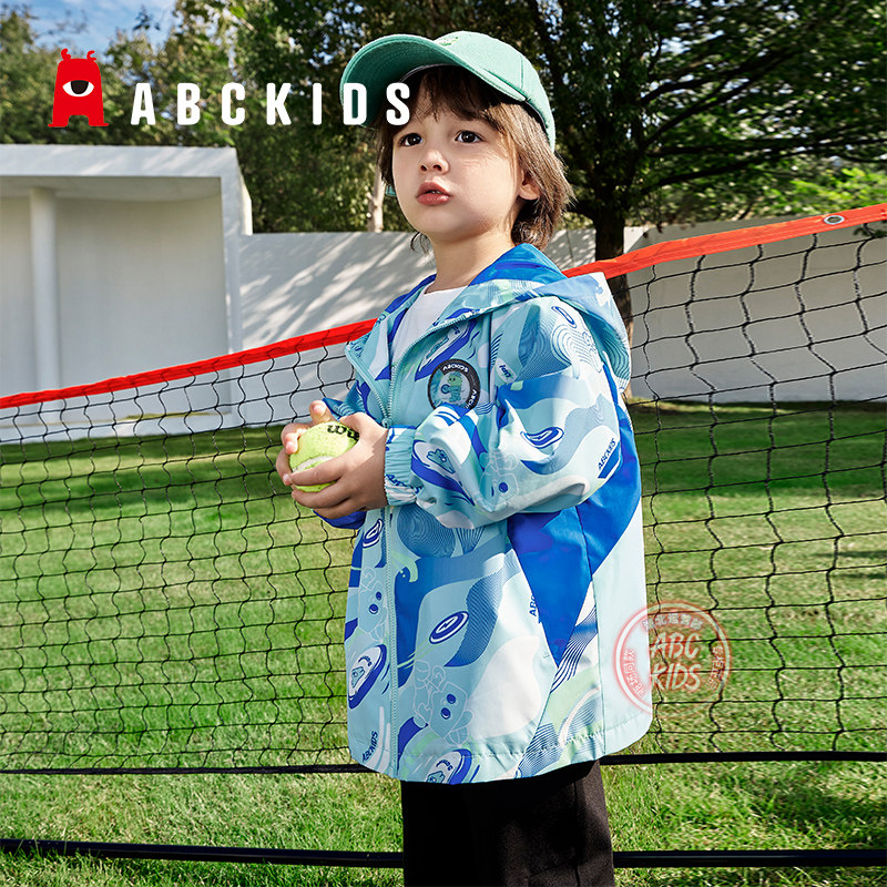 abckids童装男宝宝外套连帽防风夹克衫2024春季新款男童拉链衫潮