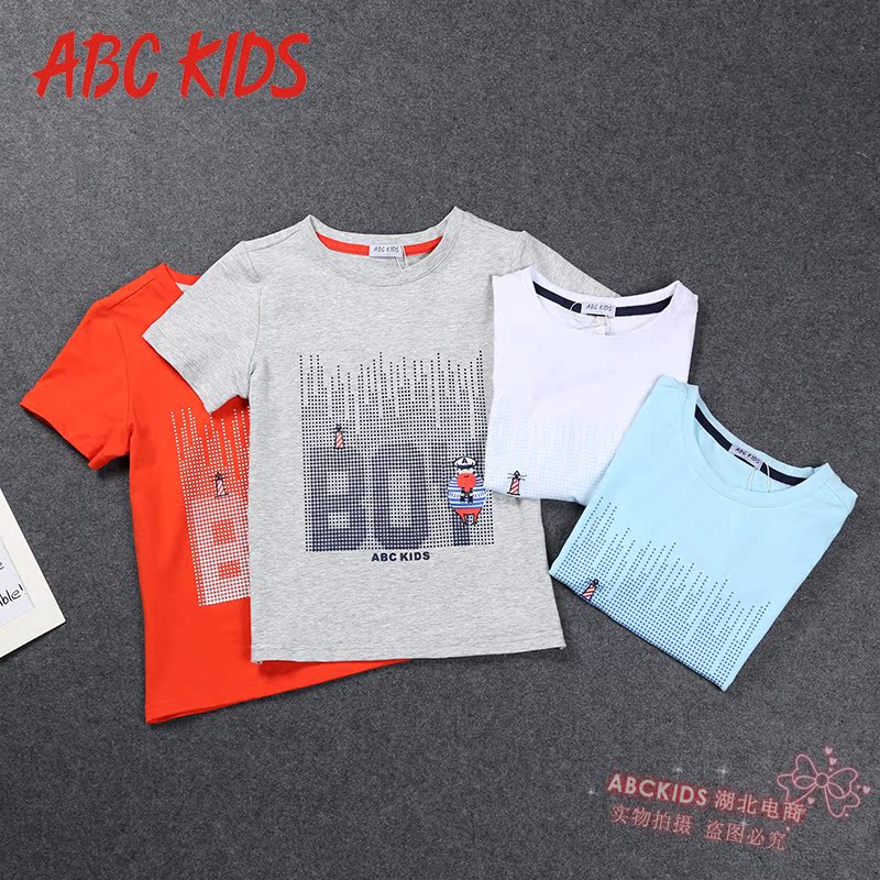 abckidsͯװÄÐͯ¶ÌÐäTÐôÏÄ×°¶ùͯÖдóͯСº¢´¿ÃÞпî°ëÐä³±ÉÏÒ·þ