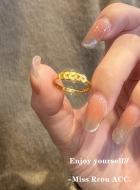 古法沙金五帝钱铜钱戒指