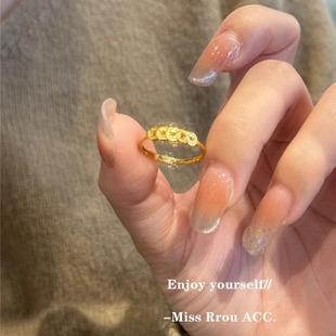 2025新款爆款女士旺财运五帝钱铜钱戒指古法黄金色素圈指环学生党