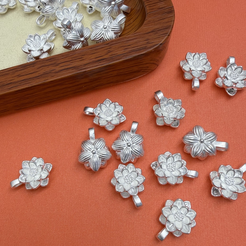 999足银莲花项链小吊坠串珠饰品