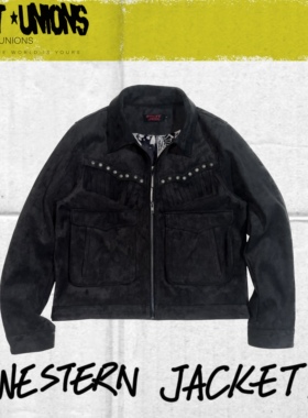 RIOT UNIONS 24AW 女郎印花里布铆钉流苏西部麂皮夹克