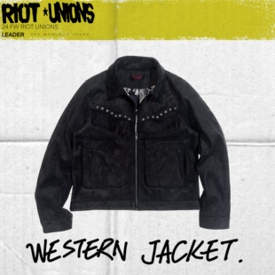 RIOT UNIONS 24AW 女郎印花里布铆钉流苏西部麂皮夹克