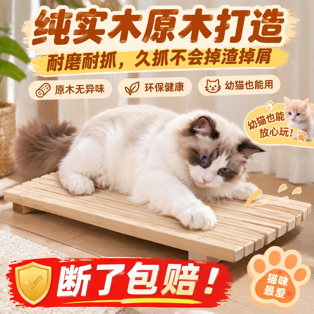 实木猫抓板猫床两用耐磨环保