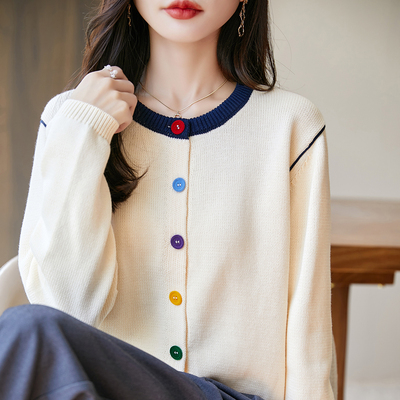 双莲100%纯棉毛衣女开衫冬季新款上衣加厚全棉高档春秋针织衫外套