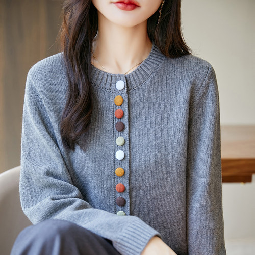 双莲100%纯棉针织衫女开衫冬装新款上衣加厚全棉高档百搭春秋毛衣