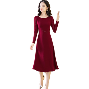 酒红色连衣裙女装春夏高端大牌参加婚礼宴会订婚2024新款气质礼服