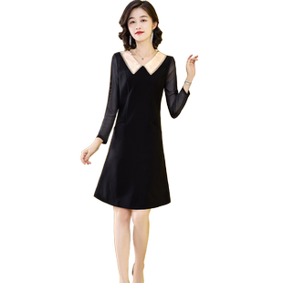 小个子法式气质名媛高端蕾丝翻领高级感长袖显高减龄春秋季连衣裙