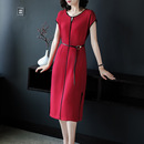 显瘦中年减龄红色裙子轻熟风气质洋气 贵夫人阔太太连衣裙高端夏季