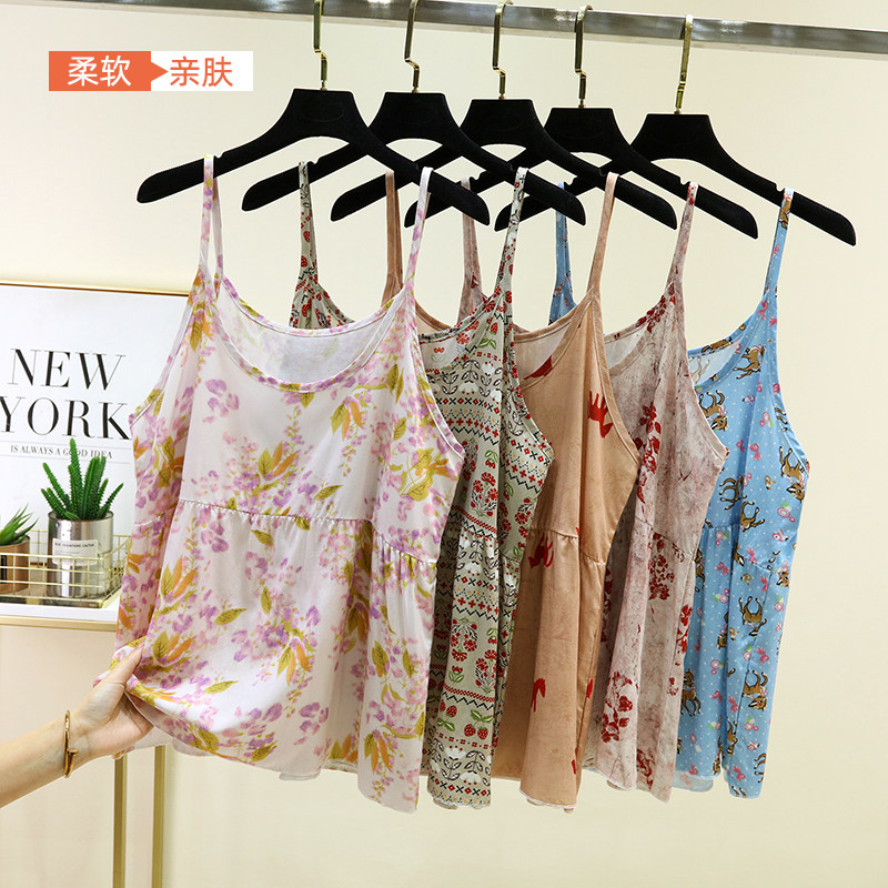 人造棉睡衣吊带女夏薄款内搭碎花背心大码显瘦上衣绵绸无袖打底衫