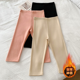 双面磨毛护膝安全裤 显瘦内衬裤 修身 大码 打底裤 秋冬加绒保暖七分裤