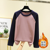 德绒圆领保暖上衣女冬大码 加厚长袖 打底T恤休闲简约百搭插肩卫衣
