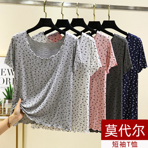 莫代尔薄款碎花T恤上衣