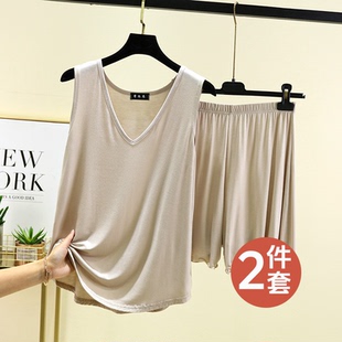 显瘦空调睡衣套装 夏季 外穿大码 莫代尔薄款 家居服宽松V领背心短裤