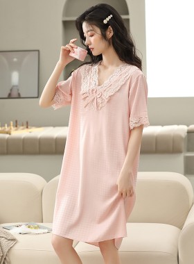 【丝绸睡裙包邮清仓】夏季薄料仿真丝蕾丝冰丝性感短袖睡衣女睡裙